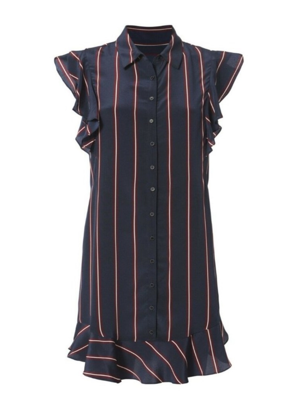 INTERMIX Mila Flutter Sleeve Striped Silk Day Dress SMALL Rtl $325
